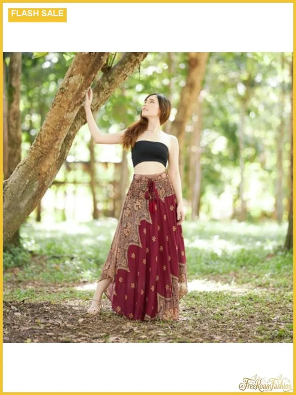 Boho Maxi Skirt Women 100% Rayon Convertible Dress Elastic Waist Flowy Hipster